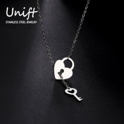 Unift Collier avec pendentif en acier inoxydable pour femmes chaîne à maillons serrure en forme de