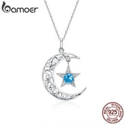 BAMOER – collier en argent Sterling 925 pour femmes romantique scintillant lune et étoiles