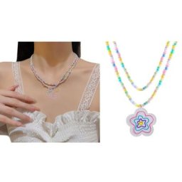 Collier de perles à breloques pour filles étoile à cinq branches cœur fleur amour doux cool