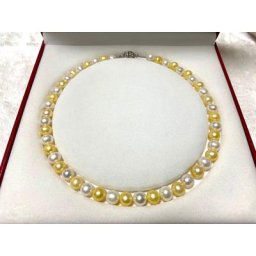 JO Collier en Perles de Mer Naturelles pour Femme Mélange de Perles Rondes Haute Brillance