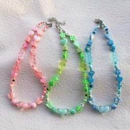 ZX-Collier de perles colorées fait à la main pour femme tour de cou court bijoux de fête mignon