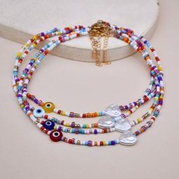 Colliers Bohe avec perles de riz colorées pendentif clavicule fait main tour de cou JOChoker