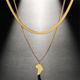 Skyrim-Collier Carte de l'Afrique du Sud pour Femme Acier Inoxydable Double Couche Clavicule