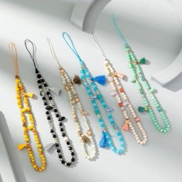 Pendentif pompon coloré pour téléphone perles acryliques cordon de téléphone portable bijoux de