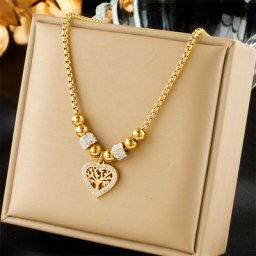 SION L-Collier pendentif arbre en forme de cœur en acier inoxydable pour femme tour de cou en