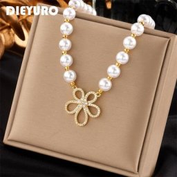 DIEYURO – collier avec pendentif en acier inoxydable 316l pour femmes et filles avec fleur en