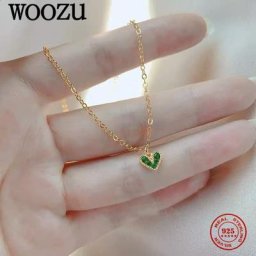 WOOZU – collier Vintage en argent Sterling 925 pour femmes plaqué or 14k Zircon vert pendentif