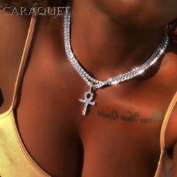 Caraquet – collier multicouches de Tennis pour femmes chaîne en strass croix breloque en métal