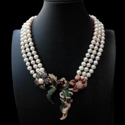 Y · YING-Collier avec pendentif pavé de perles blanches de culture 3 brins cubique 18