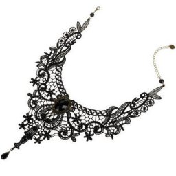 Collier en dentelle noire et perles pour femmes ras du cou Style Steampunk victorien collier