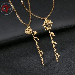 Goxijite – Collier avec Pendentif en Forme de Fleur Personnalisé Bijou d'Amoureux en Acier