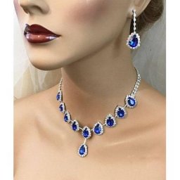 Ensemble de bijoux en biscuits goutte d'eau bleue pour dames collier avec argent incrusté