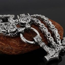 Collier tête de loup Rune pour hommes style nordique en acier inoxydable pendentif marteau de