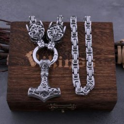Ensemble de collier tête de loup en acier inoxydable Viking pour hommes marteau de Thor punk mode