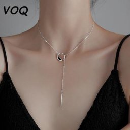 VOQ-Pull à pampilles pour femme collier rond noir bijoux fantaisie cadeau exquis document