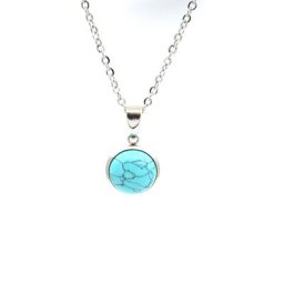 Pendentif en pierre naturelle 12MM chaîne en acier inoxydable opale Druzy collier en cristal bleu
