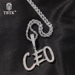 TBTK – collier avec lettres initiales en zircon cubique personnalisé écriture Cursive 2 rangées