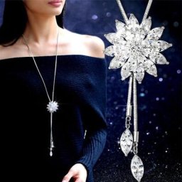 Fashion Elegant Sweater Chain Long Crystal Snowflake Pendant Water Drop Accessories Long Decoration