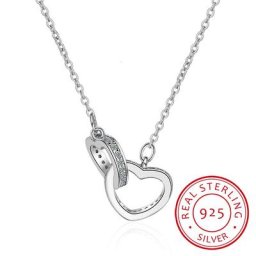 Collier ras du cou Double cœur en argent Sterling 925 pour femme chaîne avec pendentif en zircone