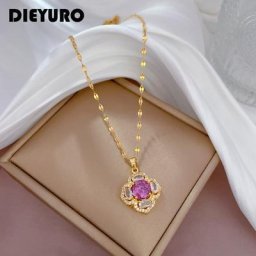 DIEYURO – collier avec pendentif en acier inoxydable 316l pour femme et fille bijou en zircon