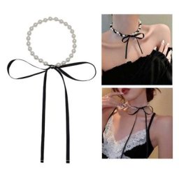 Collier ras du cou en perles Vintage Long ruban nœud papillon chaîne élégante bijoux cadeau pour