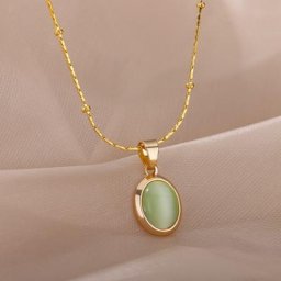 Collier Rond Opale en Acier Inoxydable pour Femme et Fille Pendentif en Pierre Naturelle Ras du
