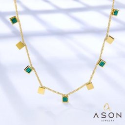 ASONSTEEL-Collier Goutte d'Huile Verte pour Femme Accessoires Carrés Lien JOPendant Document