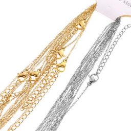 10 pièces 45cm largeur 1mm réglable en acier inoxydable plaqué or chaînes de collier pour les