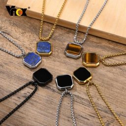 Vnox – collier carré en pierre naturelle pour hommes pendentif polygone géométrique en acier