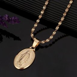 Collier avec Pendentif Vierge Marie en Or Bijou en Croix de Notre Dame pour Femme et Fille