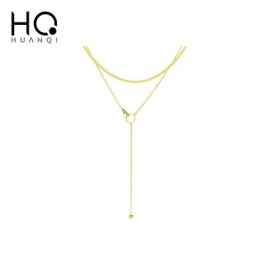 HUANQI-Colliers Vintage Dorés à Deux Couches pour Femme Pendentif Géométrique à Clavicule Bijoux