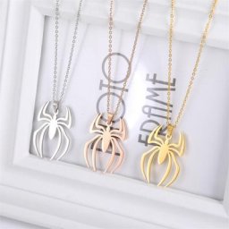 Collier Punk gothique en acier inoxydable pendentif carré en toile d'araignée chaîne de cou en