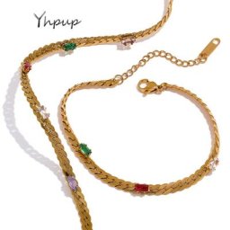 Yhpup – collier et Bracelet en acier inoxydable pour femmes ensemble de colliers et de bracelets en