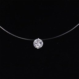 Collier avec Pendentif Invisible en Argent et Clip pour Femme Fil de Pêche Transparent à la Mode