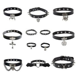 Collier noir gothique Rock Sexy tendance bijoux gothiques en cuir Rivets croisés Harajuku Punk