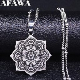 Collier en acier inoxydable Lotus de Yoga pour femmes chaîne de couleur argent bijoux à la mode