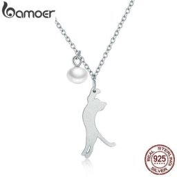 Bamoer – collier avec pendentif chat mignon pour femmes 100% en argent Sterling 925 chaîne de