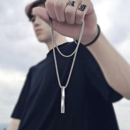 Collier avec Pendentif Rectangulaire Noir pour Homme Bijou Simple en Acier Inoxydable Cadeau