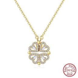 Collier trèfle à quatre feuilles porte-bonheur en argent 925 pendentif coeur magnétique pour