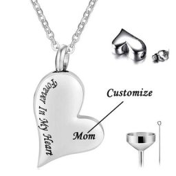 Collier en forme de cœur incliné en acier inoxydable pendentif commémoratif forme d'urne bijou