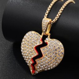 Collier pendentif coeur brisé pour hommes et femmes cristal de glace complet zircon cubique