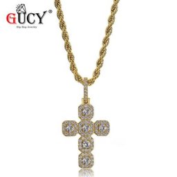 GUCY – collier avec pendentif en croix pour homme et femme bijou de style Hip Hop couleur or et