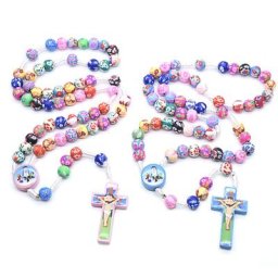 Collier chapelet en croix coloré en argile polymère fait à la main pour enfants perles de prière