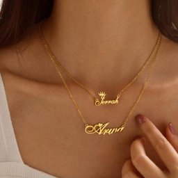 Vnox-Colliers Double Noms Personnalisés pour Femme et Homme Pendentif Couronne Lettre Bijoux de