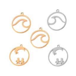 Breloques Rondes Creuses en Acier Inoxydable pour Garçon et Fille Pendentif Étoile de Lune Boucles