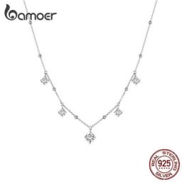 Bamoer-Collier de Fiançailles en Argent Sterling 3.0 Cinq Gouttes d'Eau Princesse Moissanite