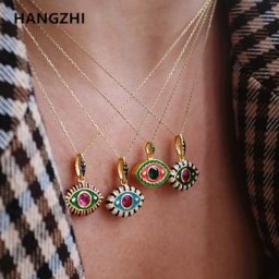 HangZhi-Collier avec Pendentif en Strass Coloré Style Bohémien Bijoux de Personnalité Y2K à la