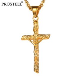 PROSTEEL – collier croix de jésus pour garçon et femme pendentif Crucifix cadeau de noël couleur