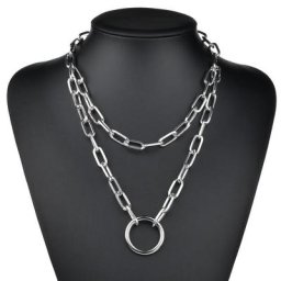 Collier rond Double couche en acier inoxydable punk chaîne à maillons pendentif circulaire hip