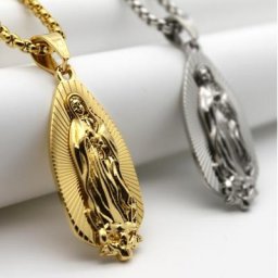 Collier Pendentif Vierge Marie pour Homme Couleur Or Bijoux ChréKh Halloween
